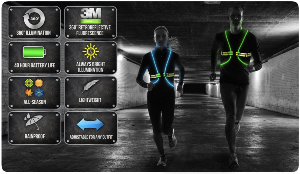 Tracer360 Revolutionary Illuminated & Reflective Vest running cycling - rainproof light 40hrs battery